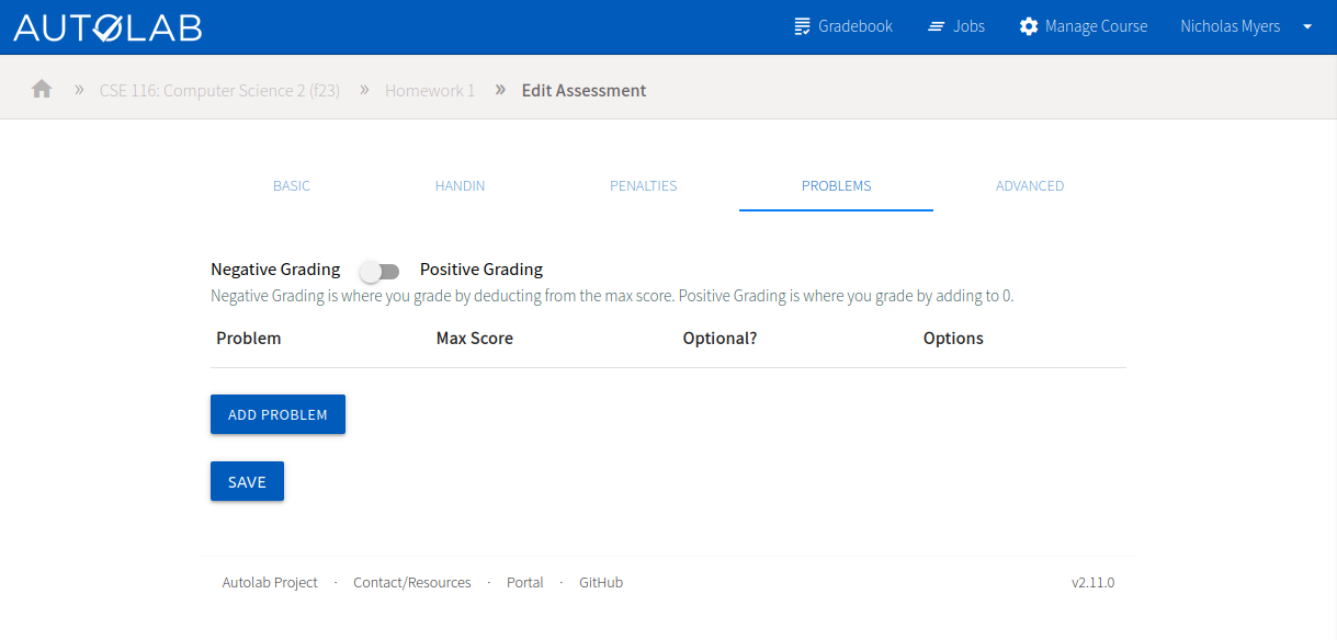 Assessment problems settings