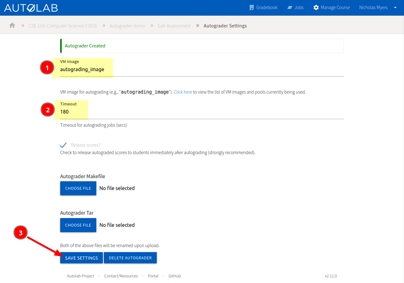 Autograder initial settings