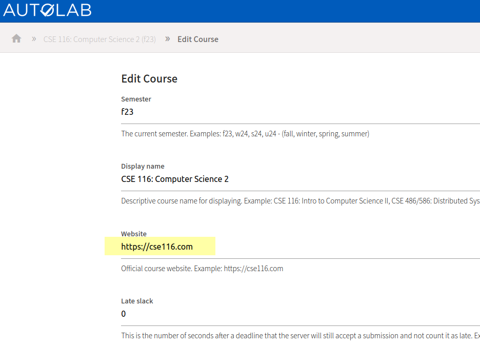 Course settings