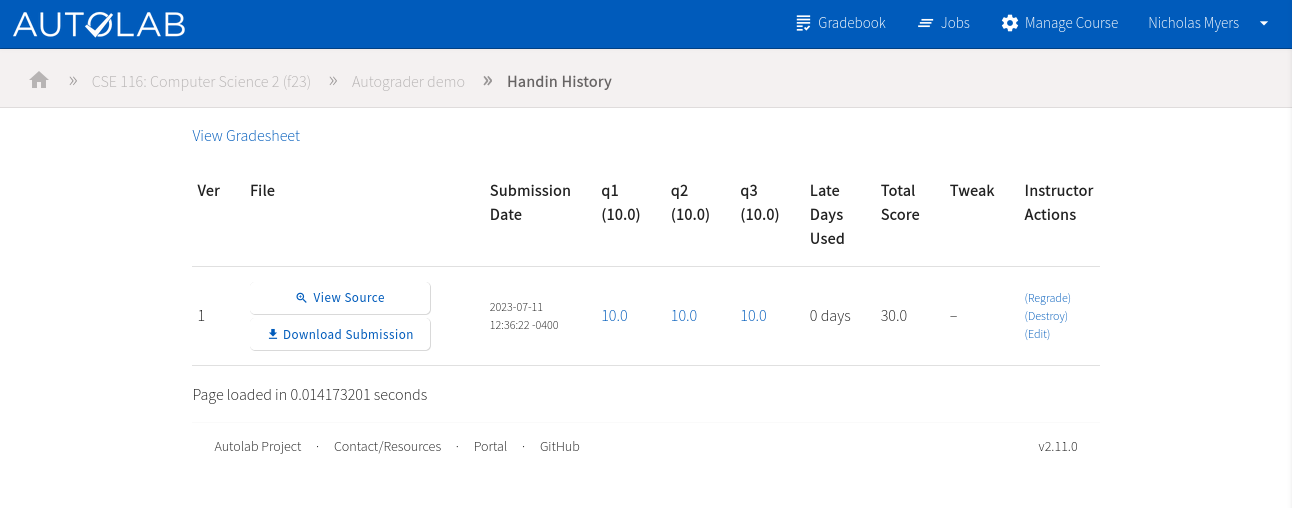 Handin history scores