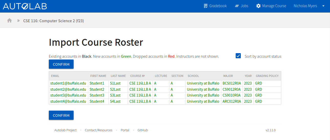 Import course roster confirm