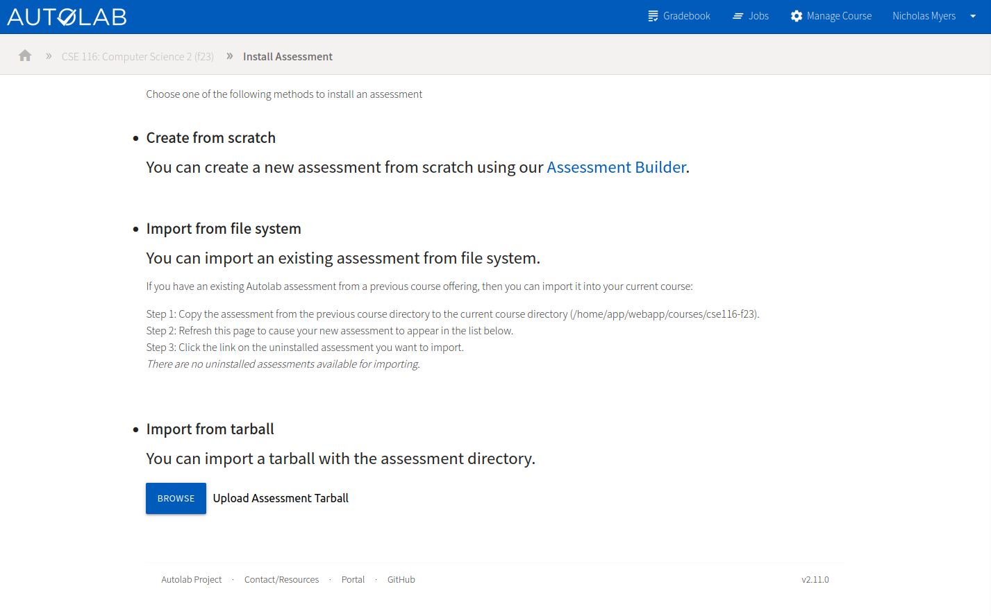 Install assessment options