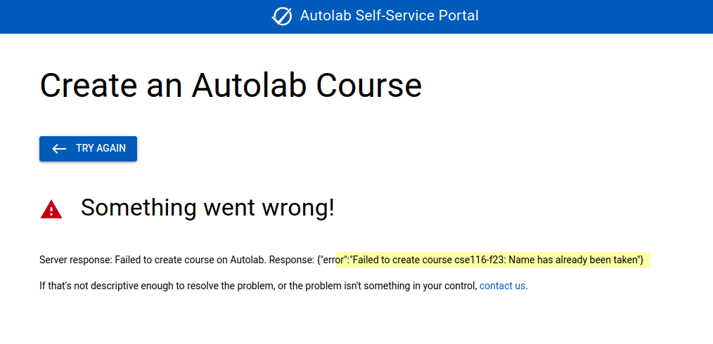 Create course error